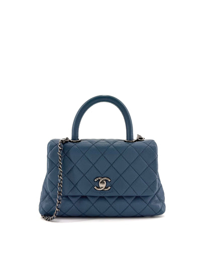 Pre-Owned Chanel Coco Handle Blue Caviar Quilted Leather Mini Shoulder Bag