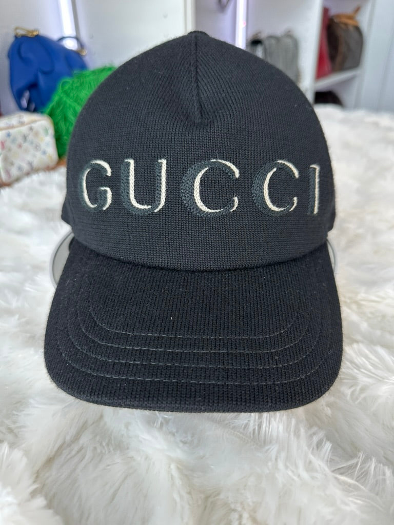 Gucci Wool Embroidered - Size M (58cm) - Black Logo Baseball Hat