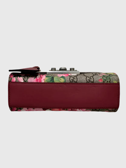 Gucci GG Blooms Floral Red Pink Padlock Canvas Crossbody Bag