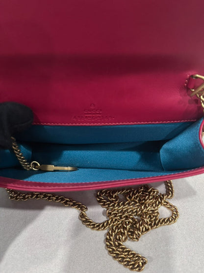 Gucci GG Marmont Pink Velvet Love Pearl Rose Embroidered Crossbody Bag