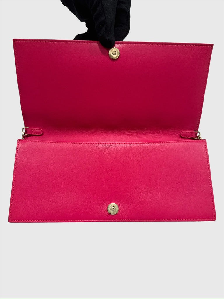 Christian Dior Fuchsia Pink Leather Cannage Crossbody Wallet on Chain