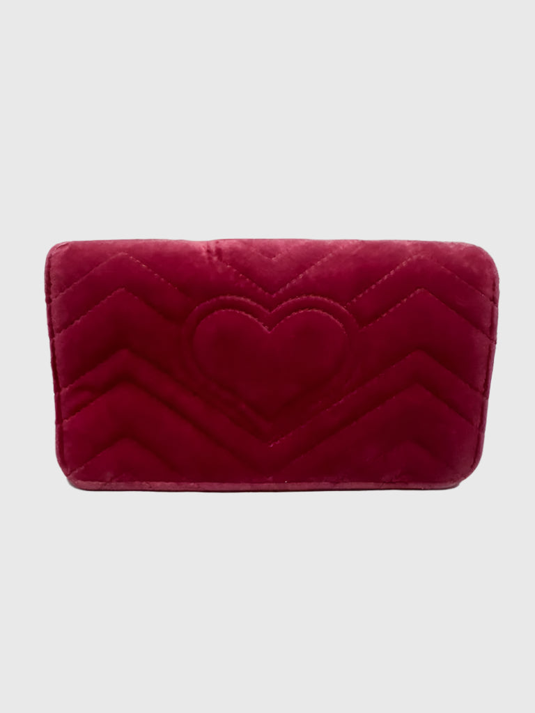 Gucci GG Marmont Pink Velvet Love Pearl Rose Embroidered Crossbody Bag