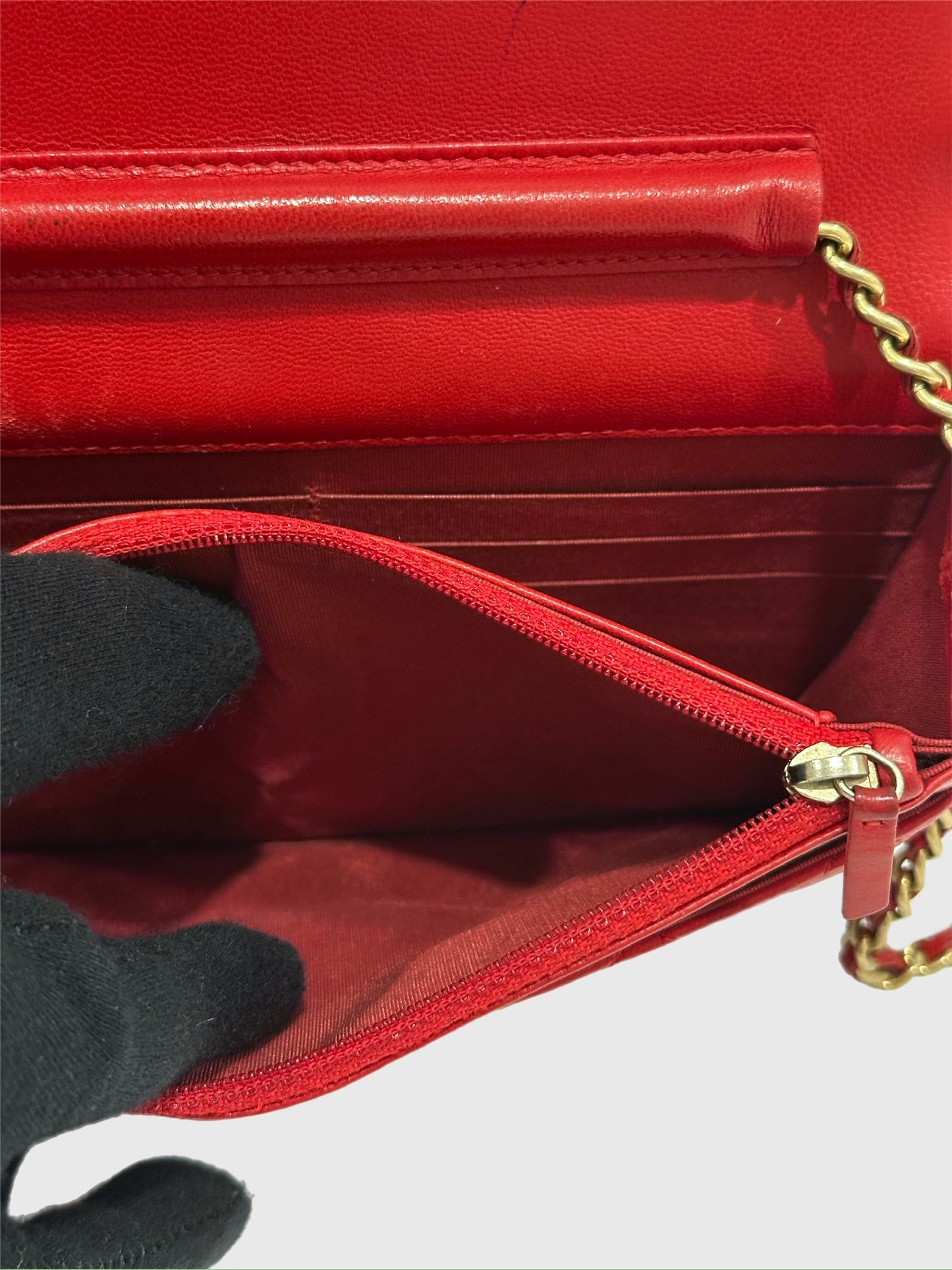 Chanel Boy Red Quilted Lambskin Crossbody Wallet on Chain WOC
