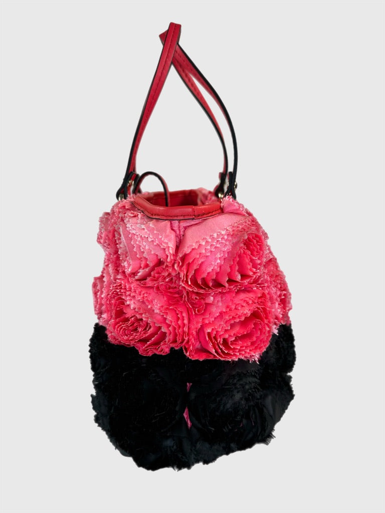 Valentino Garavani Rosier Medium Tote w/Real Pink and Black Fabric Rosettes