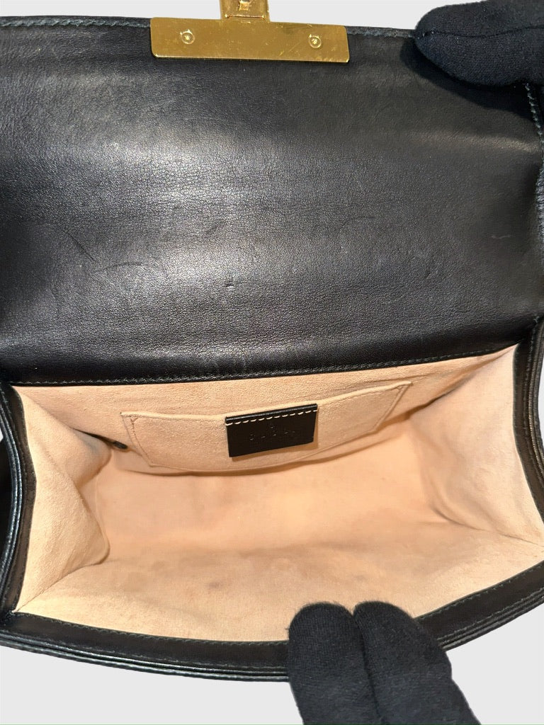 Gucci Bee GG Supreme Beige Canvas Black Leather Padlock - Small