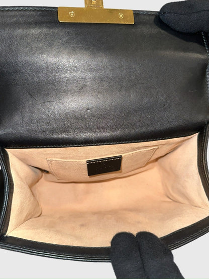 Gucci Bee GG Supreme Beige Canvas Black Leather Padlock - Small