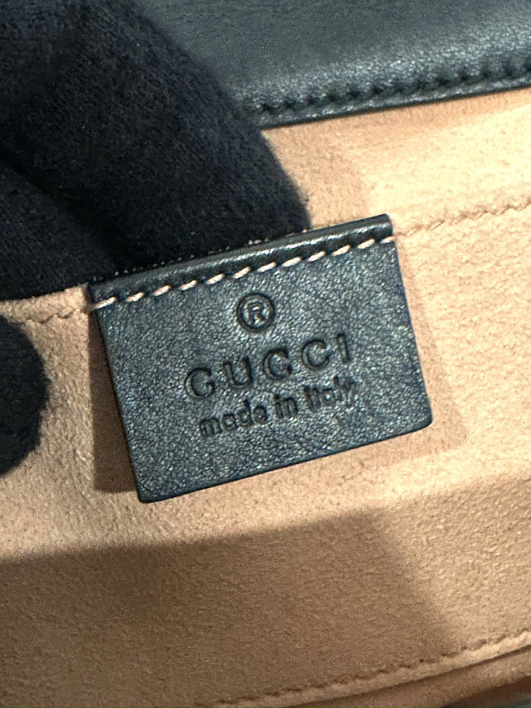 Gucci Bee GG Supreme Beige Canvas Black Leather Padlock - Small