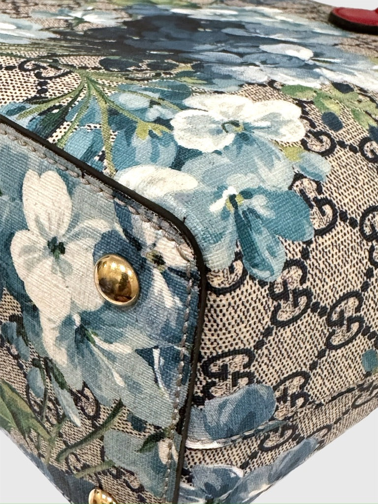 Gucci GG Supreme Canvas Blue Blooms Red Tote Bag
