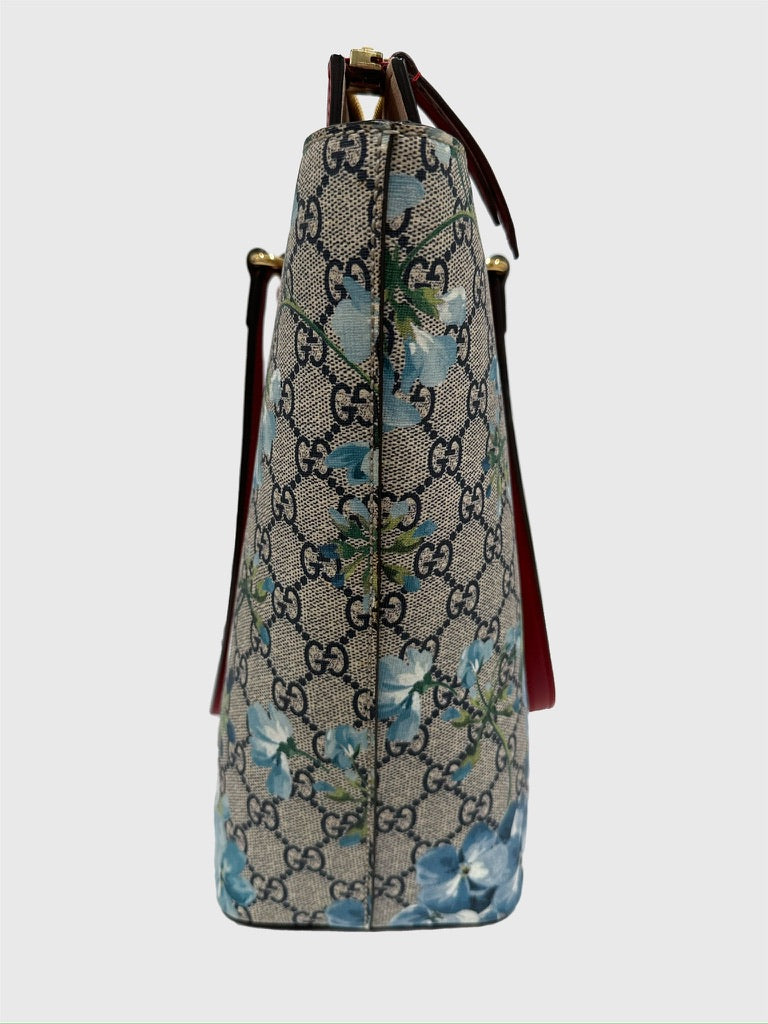 Gucci GG Supreme Canvas Blue Blooms Red Tote Bag
