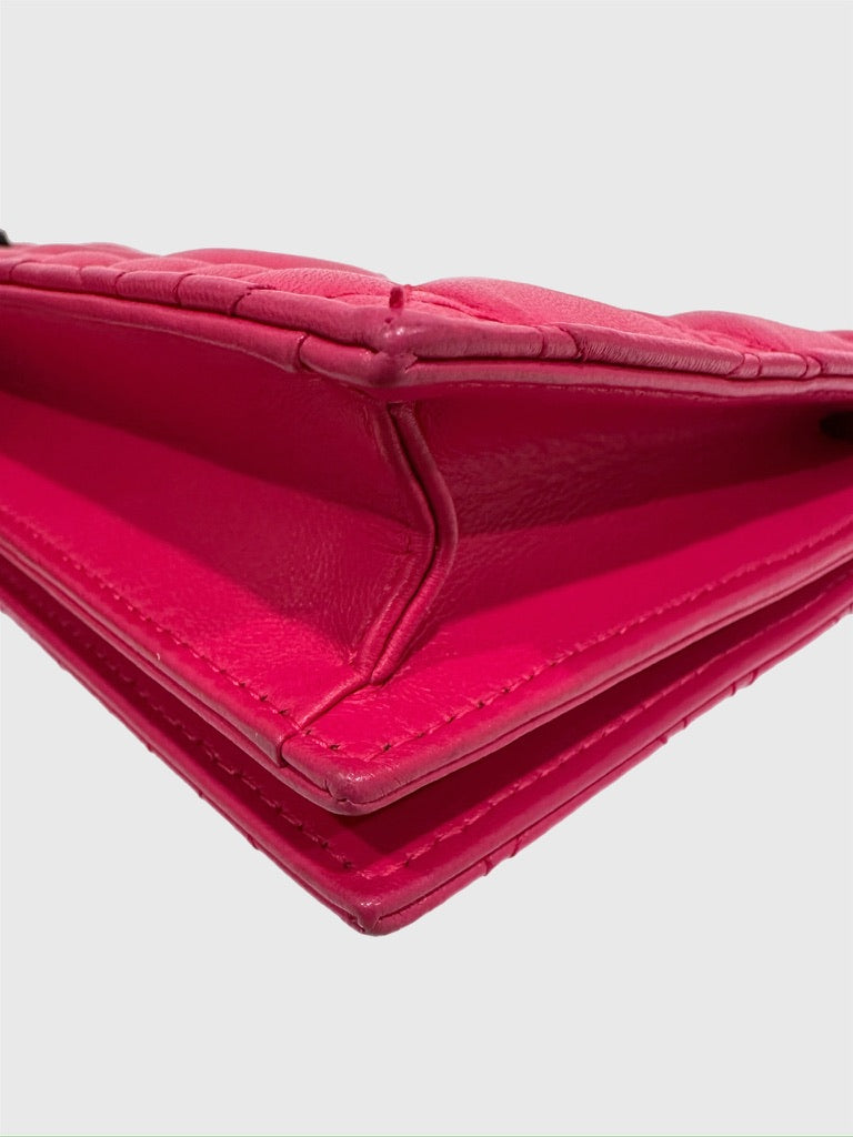 Christian Dior Fuchsia Pink Leather Cannage Crossbody Wallet on Chain