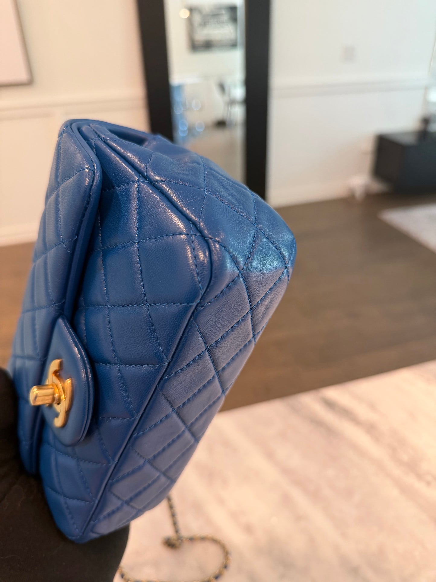 Chanel Mini Rectangle Blue Pearl Crush Adjustable Flap Bag