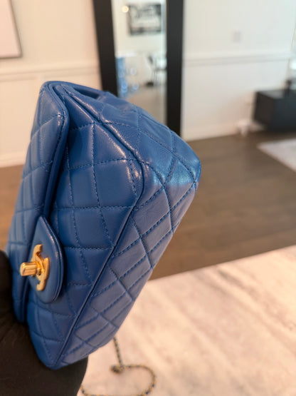Chanel Mini Rectangle Blue Pearl Crush Adjustable Flap Bag