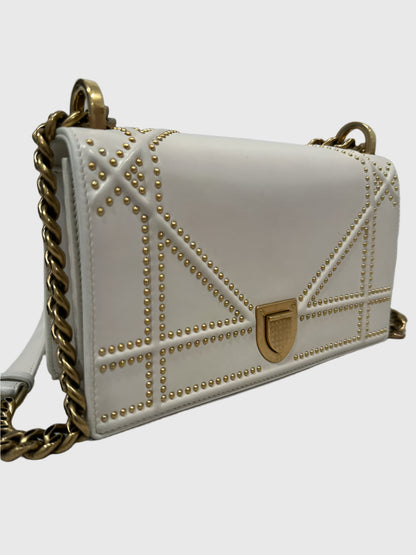 Christian Dior Cream Lambskin Studded Diorama Small Crossbody Bag
