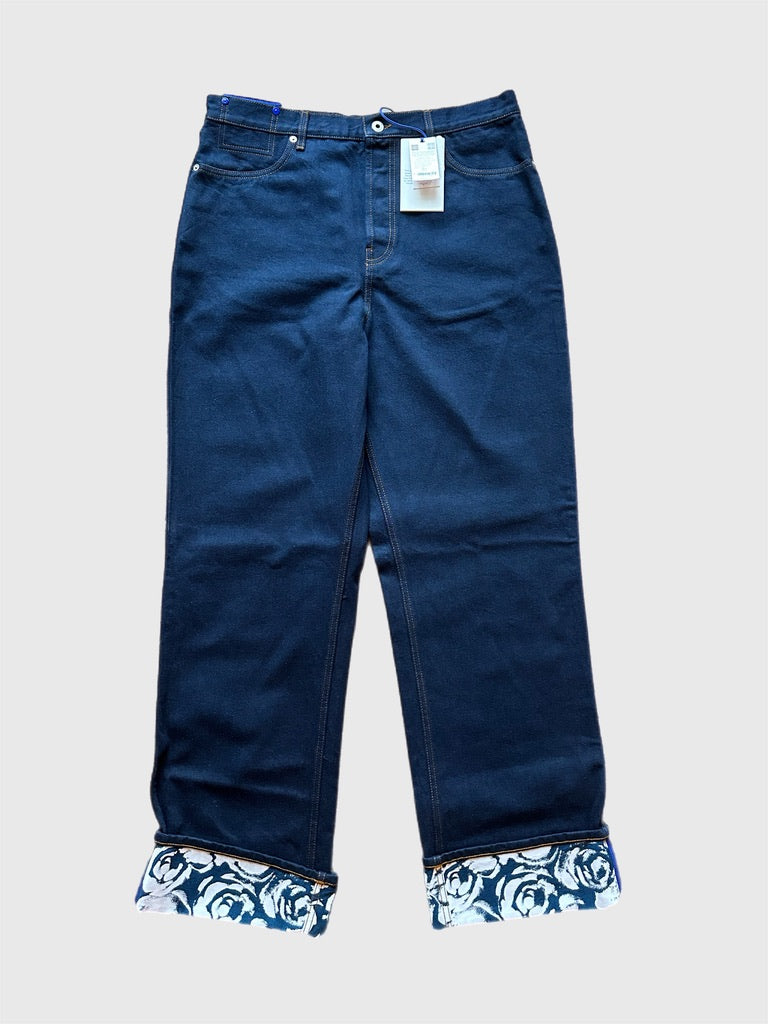 Burberry Men's Size 32 Indigo Blue Rose Print Cuffs Straight Leg Jeans