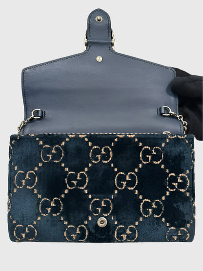 Gucci GG Navy Blue Velvet Crystal Dionysus Small Crossbody Bag