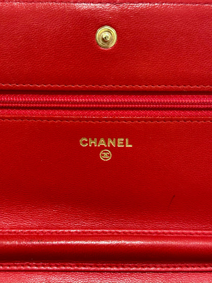 Chanel Boy Red Quilted Lambskin Crossbody Wallet on Chain WOC
