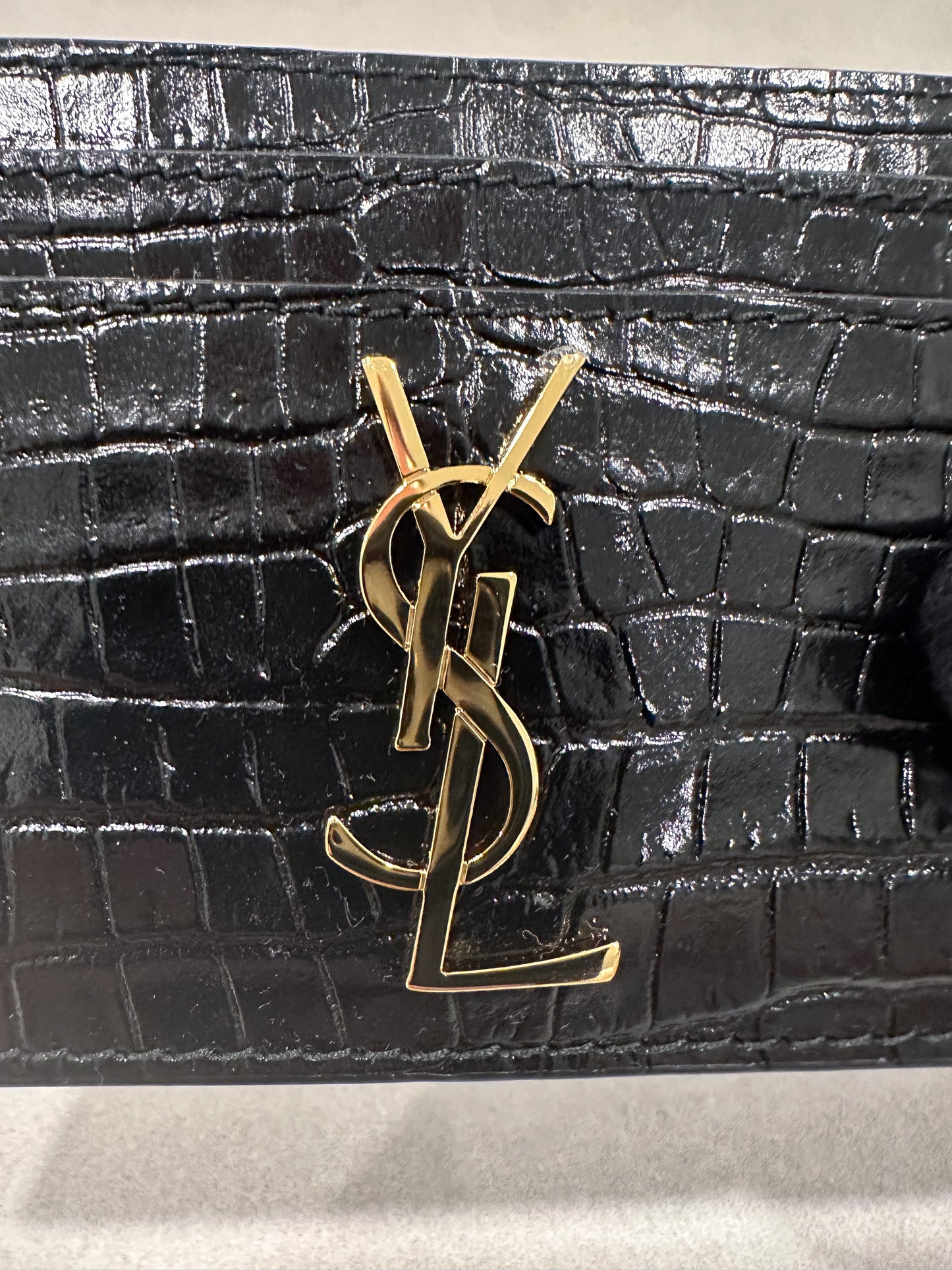 YSL Saint Laurent Cassandre Crocodile Embossed Leather Card Case