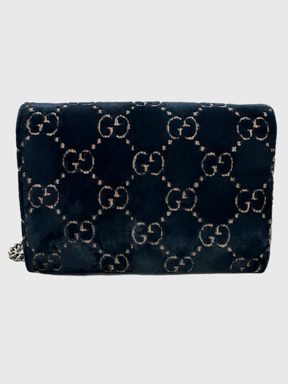 Gucci GG Navy Blue Velvet Crystal Dionysus Small Crossbody Bag