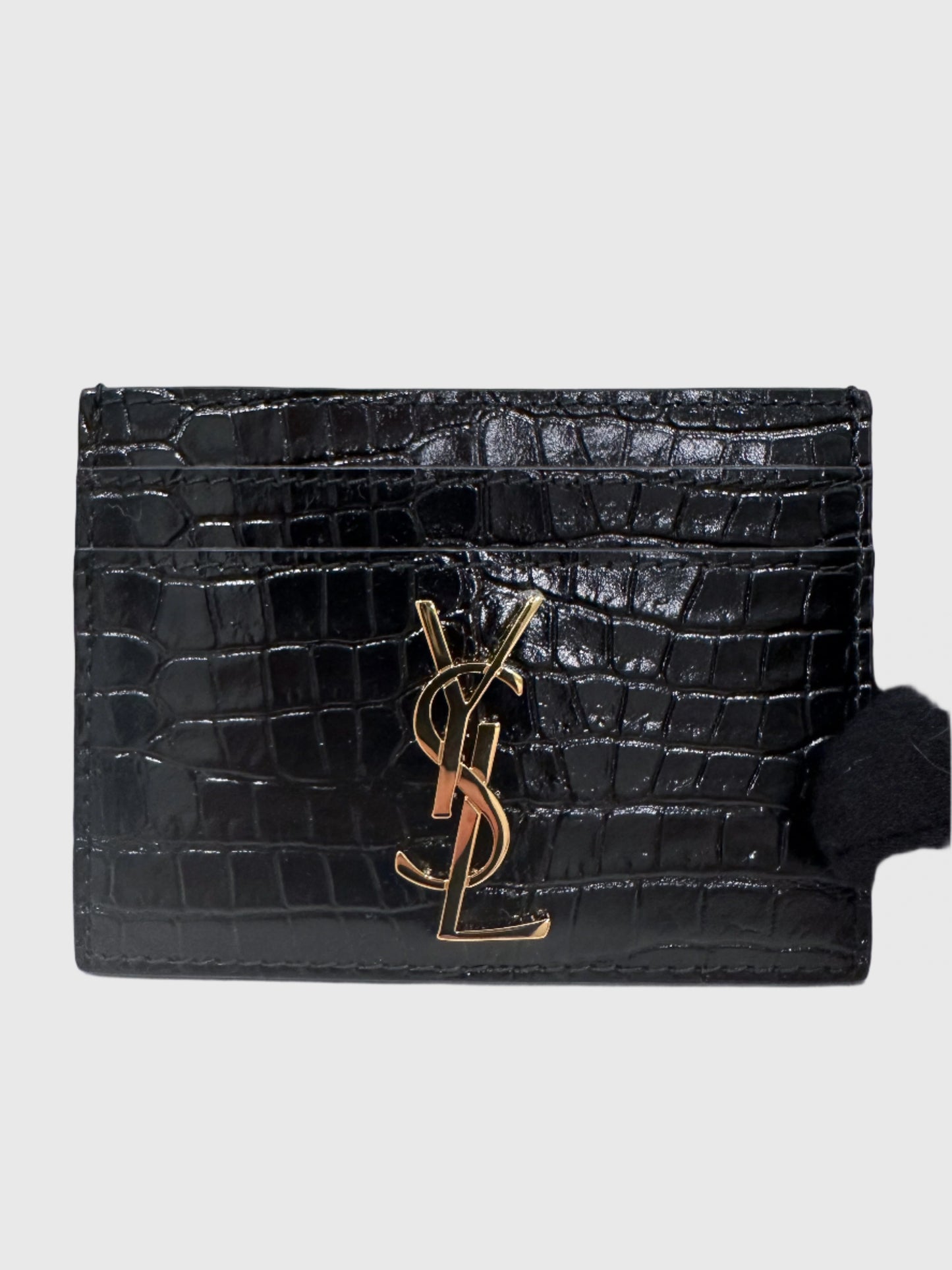 YSL Saint Laurent Cassandre Crocodile Embossed Leather Card Case