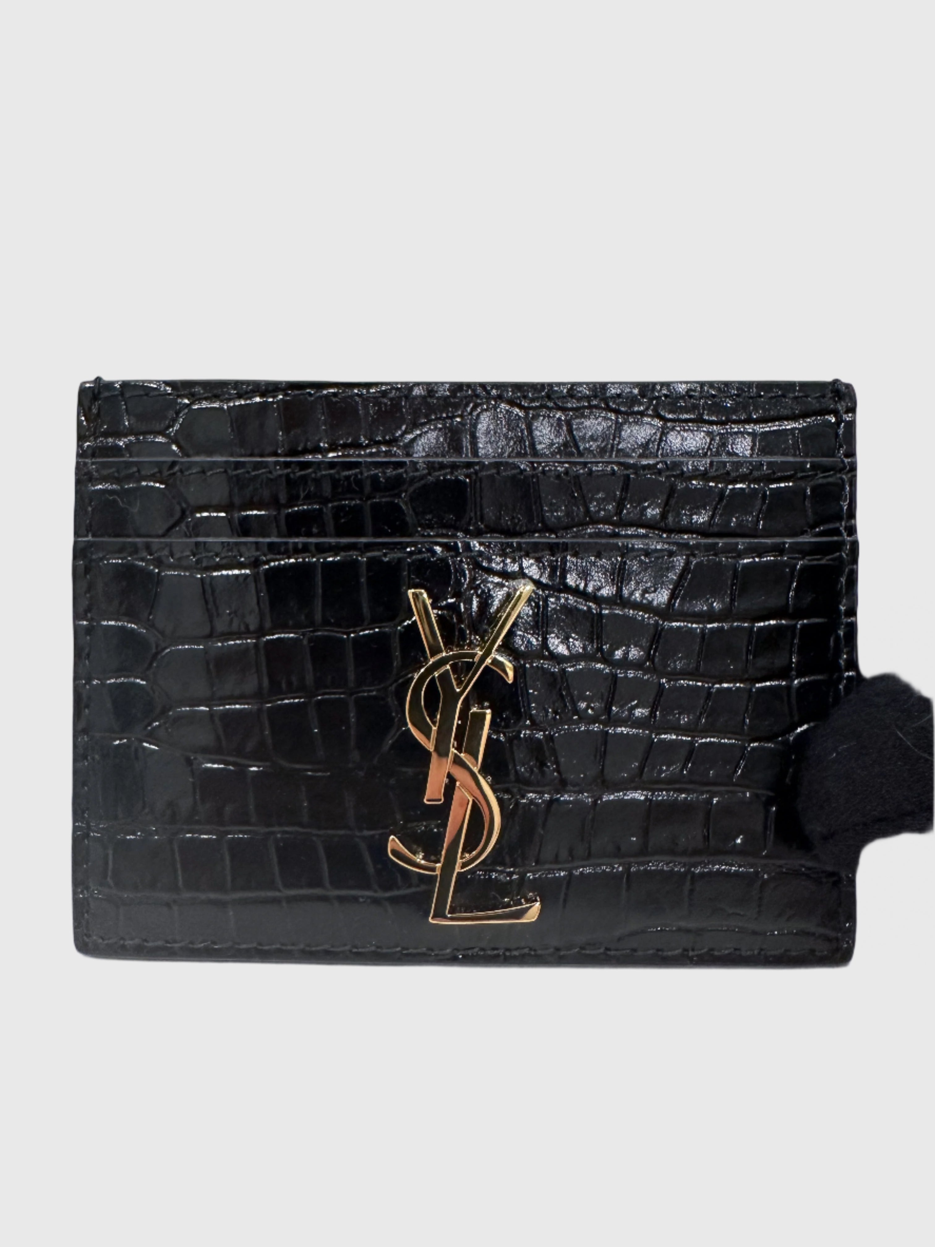 YSL Saint Laurent Cassandre Crocodile Embossed Leather Card Case