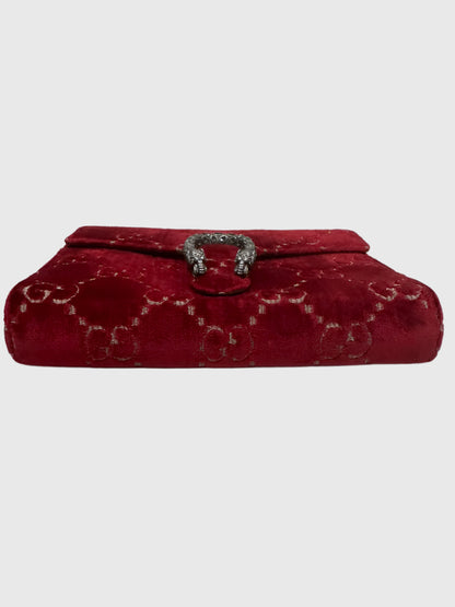 Gucci GG Burgundy Red Velvet Crystal Dionysus Small Crossbody Bag