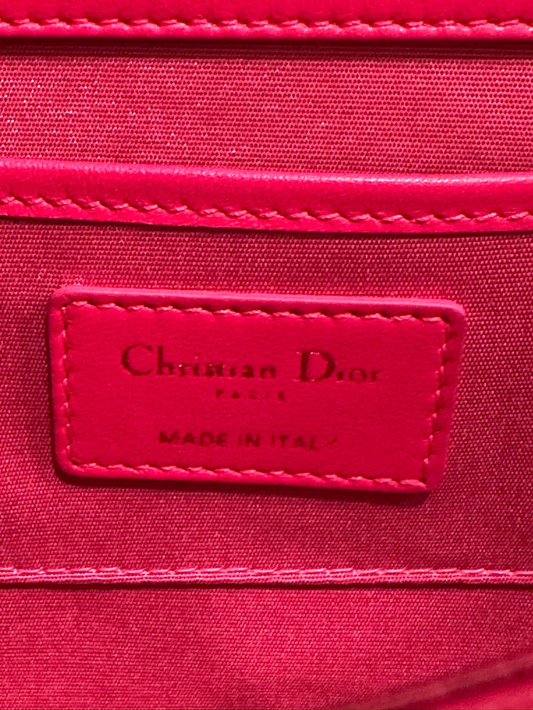 Christian Dior Fuchsia Pink Leather Cannage Crossbody Wallet on Chain