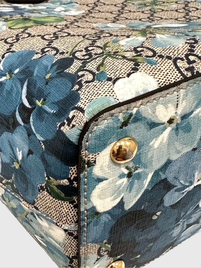 Gucci GG Supreme Canvas Blue Blooms Red Tote Bag
