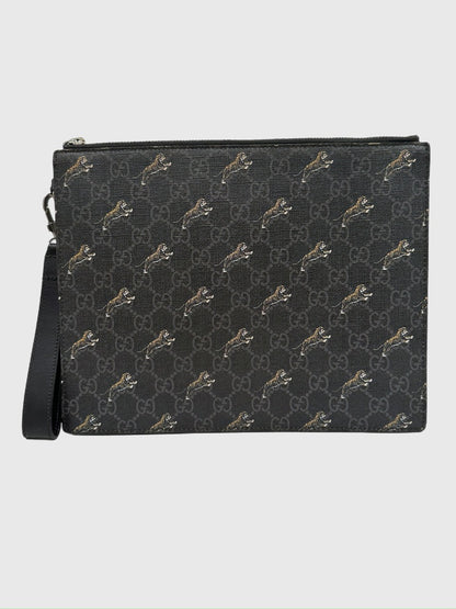 Gucci GG Supreme Monogram Tigers Zip Portfolio Wristlet Black