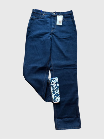Burberry Men's Size 32 Indigo Blue Rose Print Cuffs Straight Leg Jeans