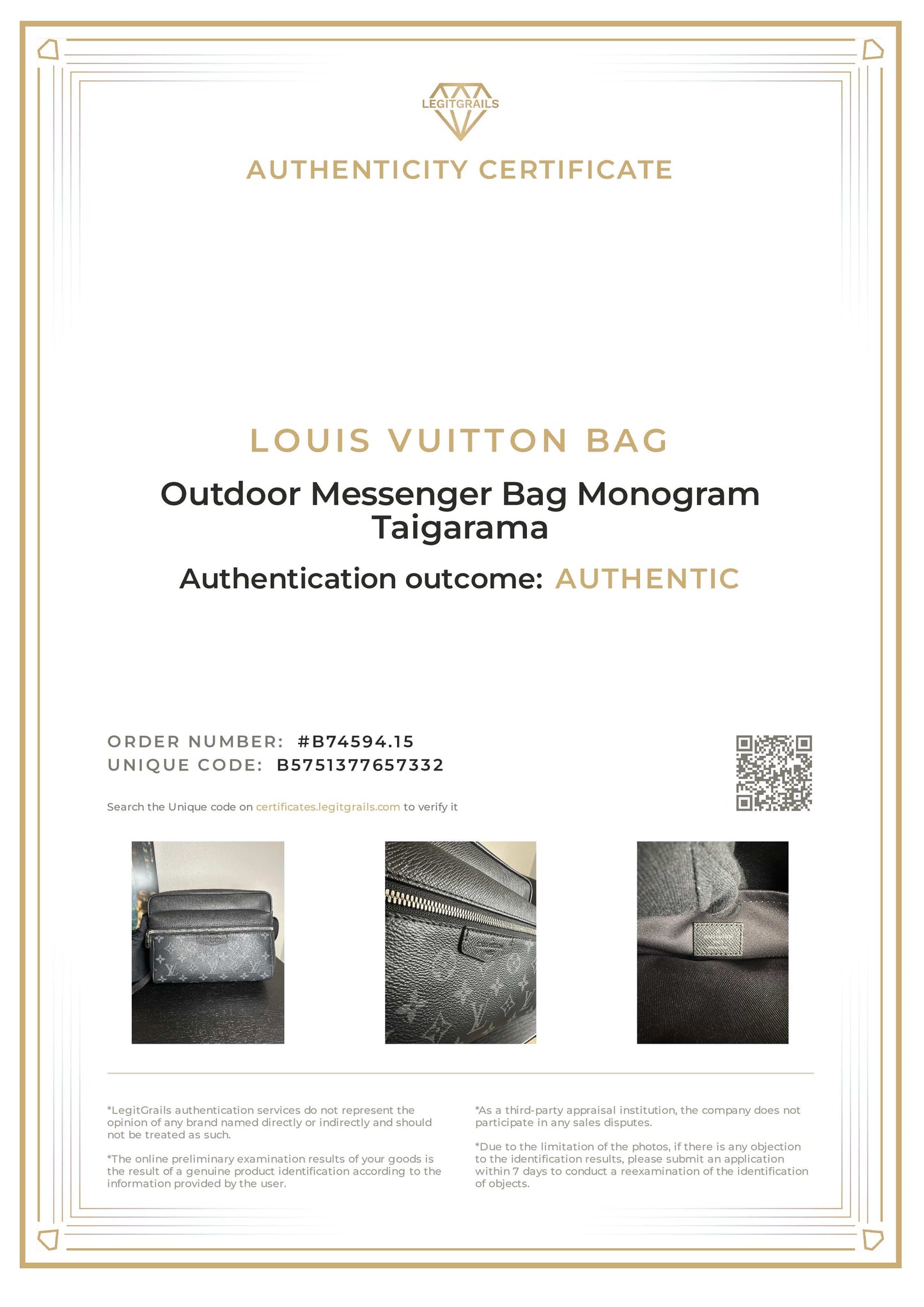 Louis Vuitton Outdoor Messenger Black Monogram Eclipse Taigarama Bag