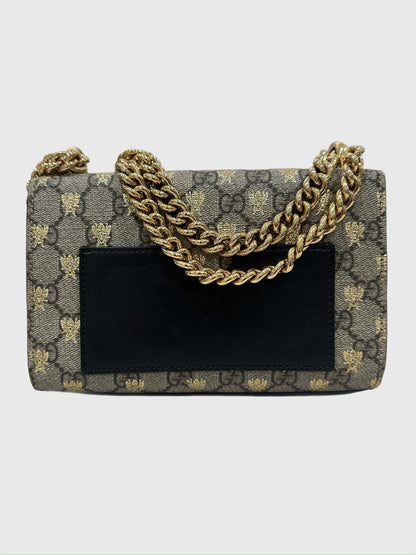 Gucci Bee GG Supreme Beige Canvas Black Leather Padlock - Small