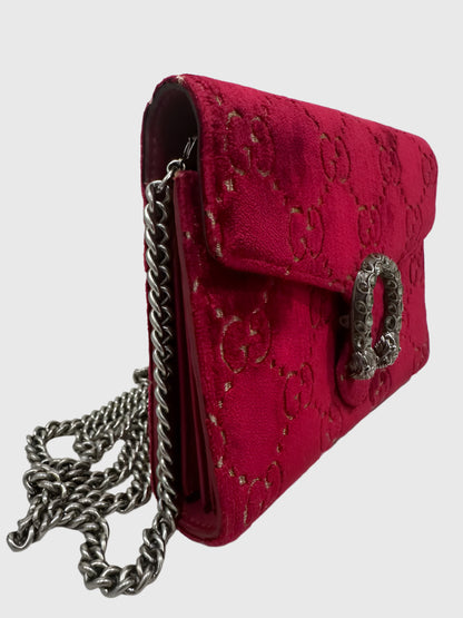 Gucci GG Burgundy Red Velvet Crystal Dionysus Small Crossbody Bag