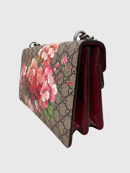 Gucci GG Red Pink Blooms Floral Dionysus Shoulder Small Canvas Bag