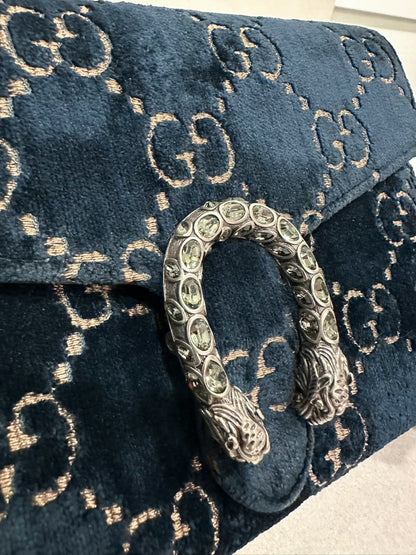 Gucci GG Navy Blue Velvet Crystal Dionysus Small Crossbody Bag