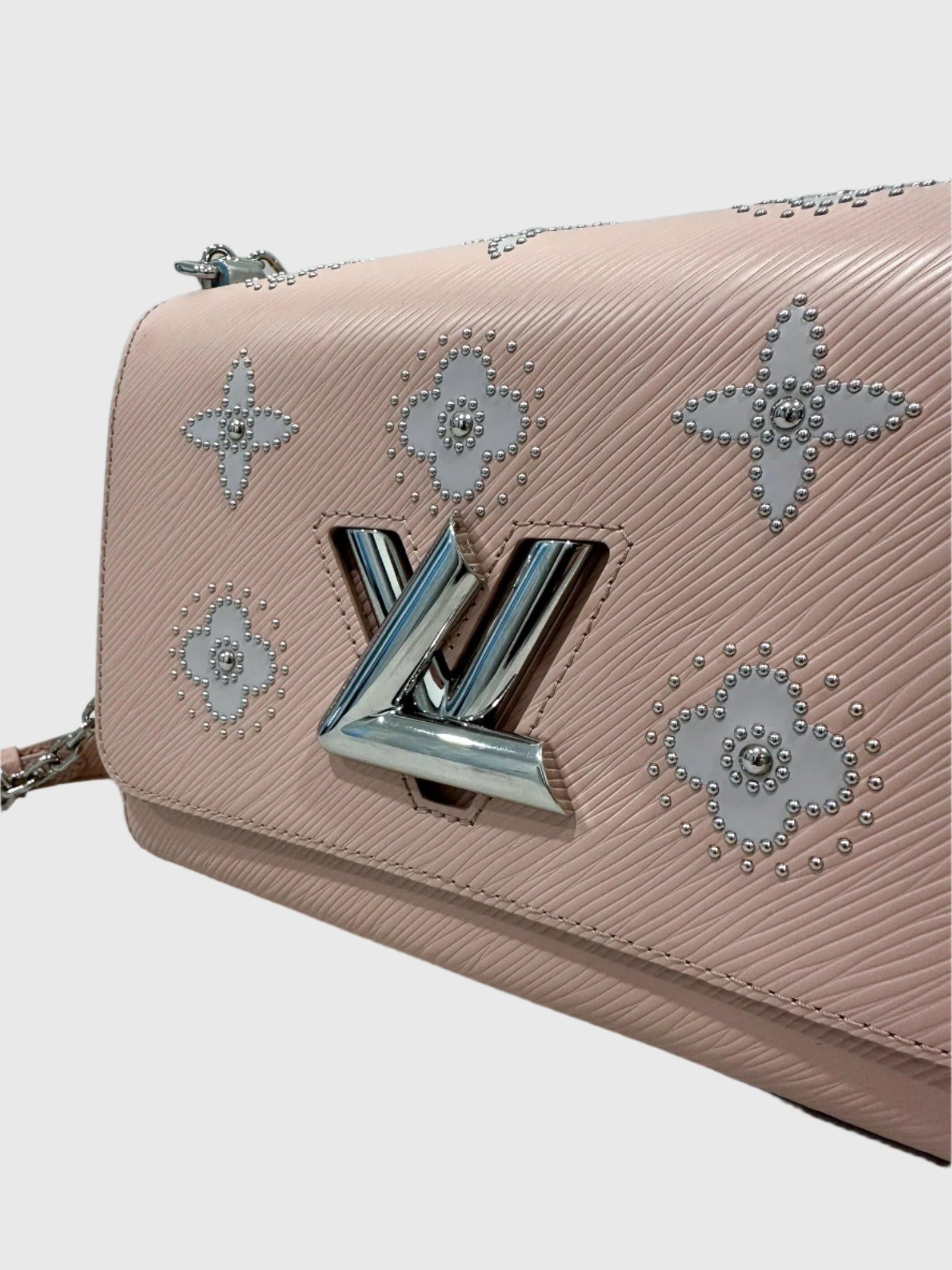 Louis Vuitton Epi Leather Twist MM Pink Monogram Studded Flower Crossbody Bag