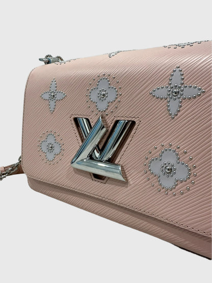 Louis Vuitton Epi Leather Twist MM Pink Monogram Studded Flower Crossbody Bag
