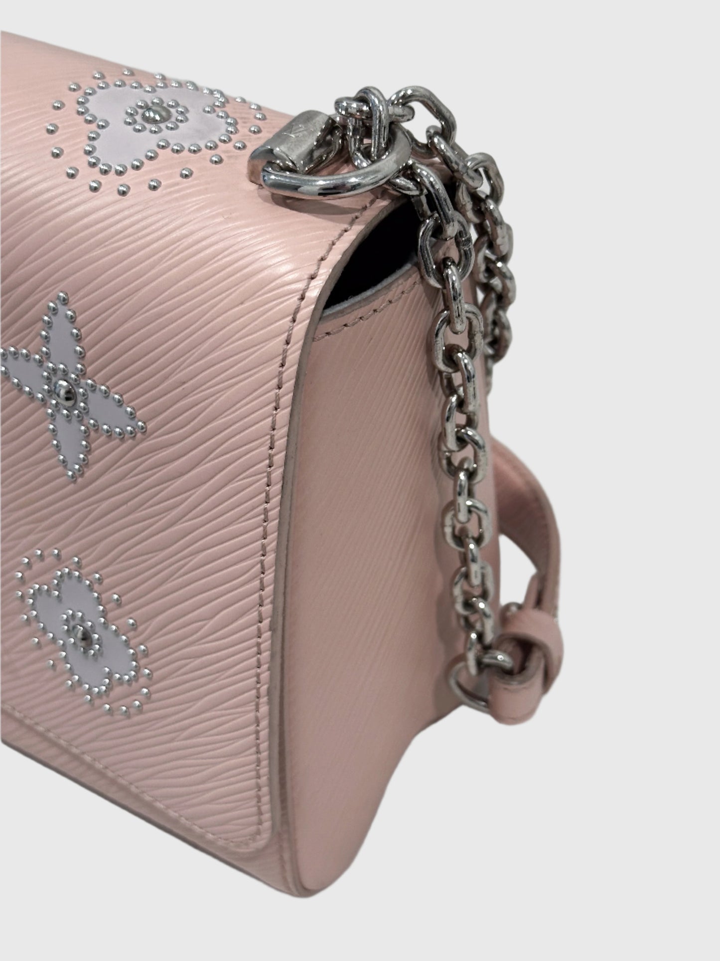 Louis Vuitton Epi Leather Twist MM Pink Monogram Studded Flower Crossbody Bag