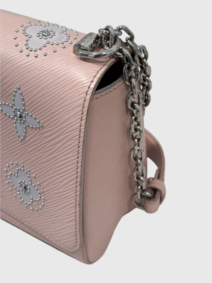 Louis Vuitton Epi Leather Twist MM Pink Monogram Studded Flower Crossbody Bag