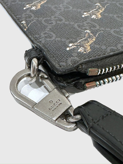 Gucci GG Supreme Monogram Tigers Zip Portfolio Wristlet Black