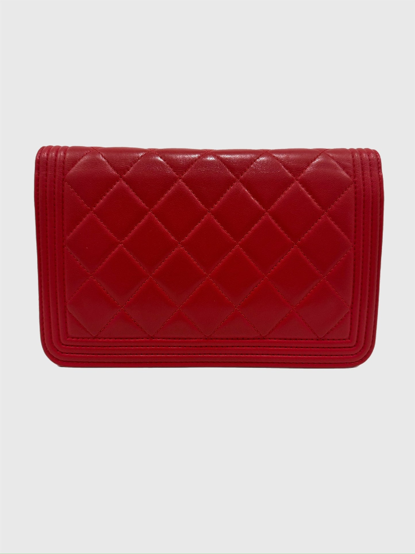 Chanel Boy Red Quilted Lambskin Crossbody Wallet on Chain WOC