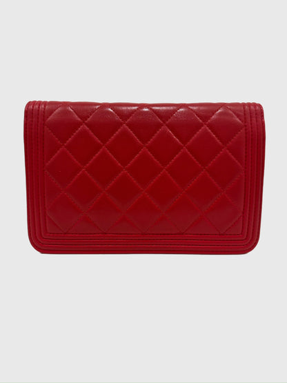 Chanel Boy Red Quilted Lambskin Crossbody Wallet on Chain WOC