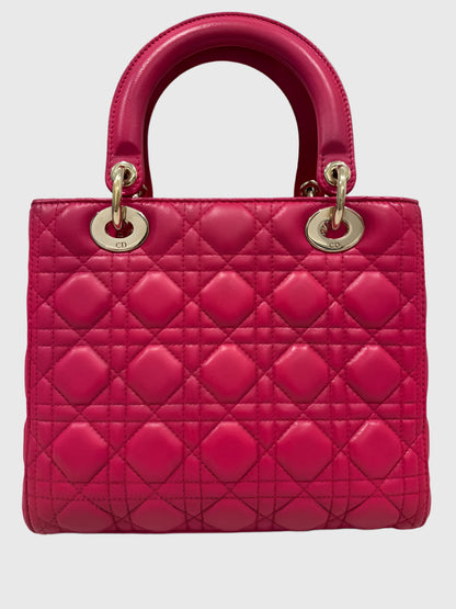 Christian Dior Fuchsia Pink Lambskin Cannage Lady Dior Medium Shoulder Bag