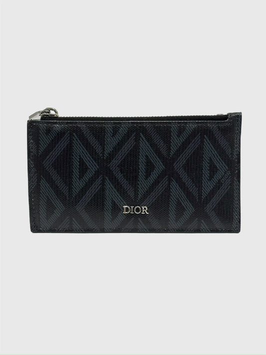 Dior Black CD Diamond Canvas Leather Zipper Card Holder