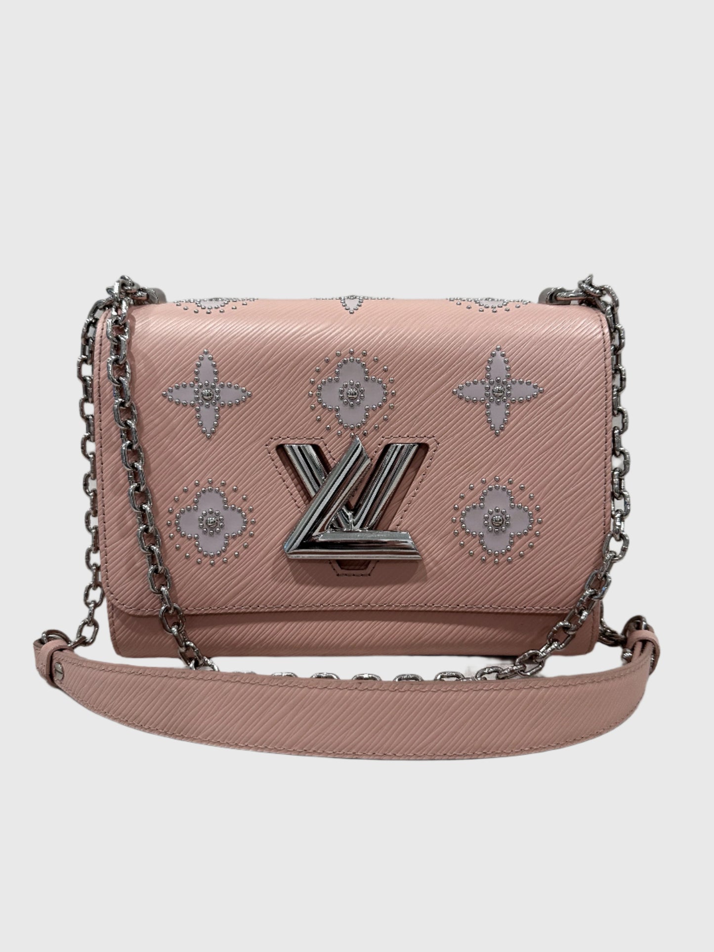 Louis Vuitton Epi Leather Twist MM Pink Monogram Studded Flower Crossbody Bag