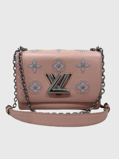 Louis Vuitton Epi Leather Twist MM Pink Monogram Studded Flower Crossbody Bag