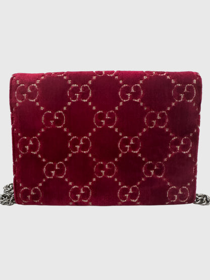 Gucci GG Burgundy Red Velvet Crystal Dionysus Small Crossbody Bag