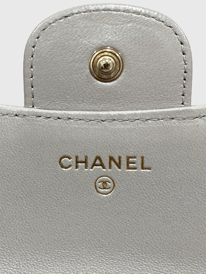Chanel Top Handle Flap Coin Purse with Chain Gray Quilted Lambskin Crossbody