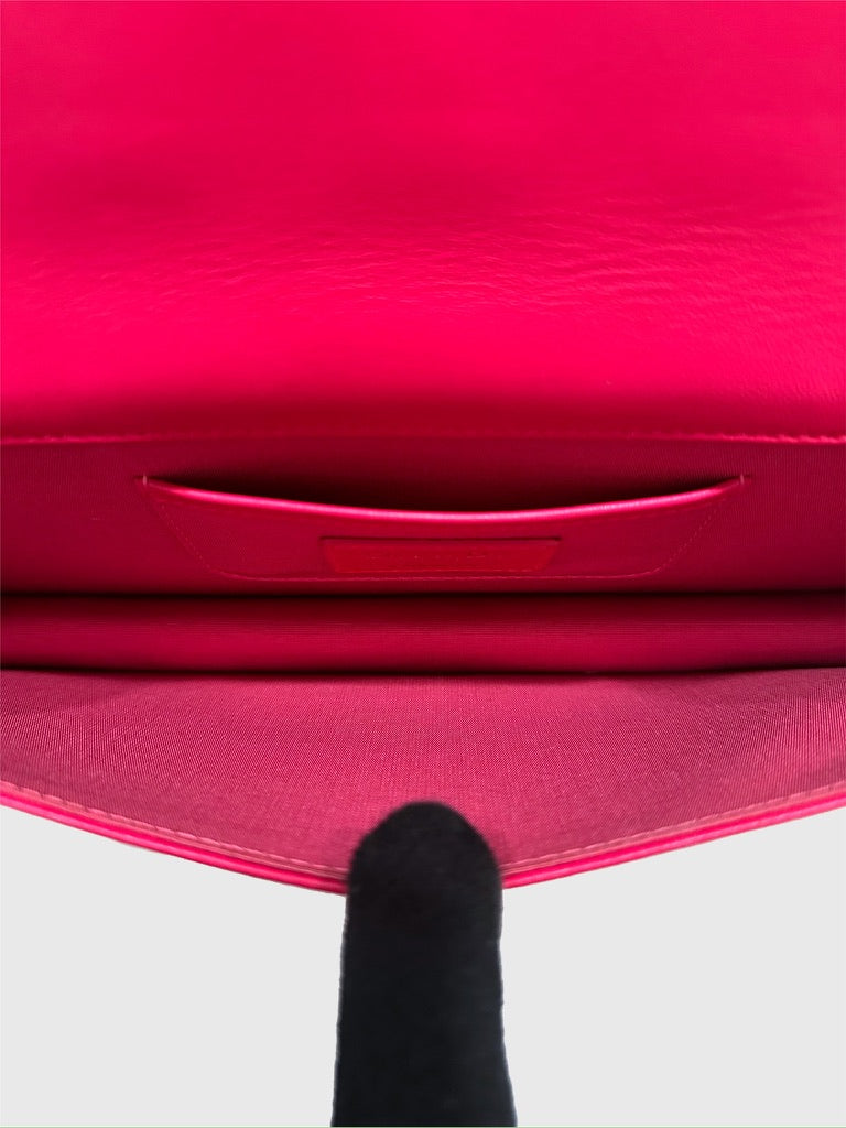 Christian Dior Fuchsia Pink Leather Cannage Crossbody Wallet on Chain
