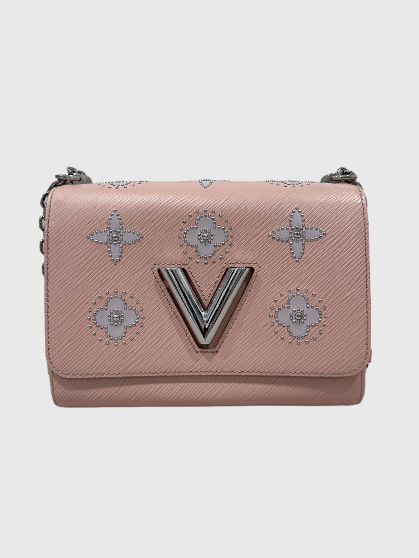 Louis Vuitton Epi Leather Twist MM Pink Monogram Studded Flower Crossbody Bag
