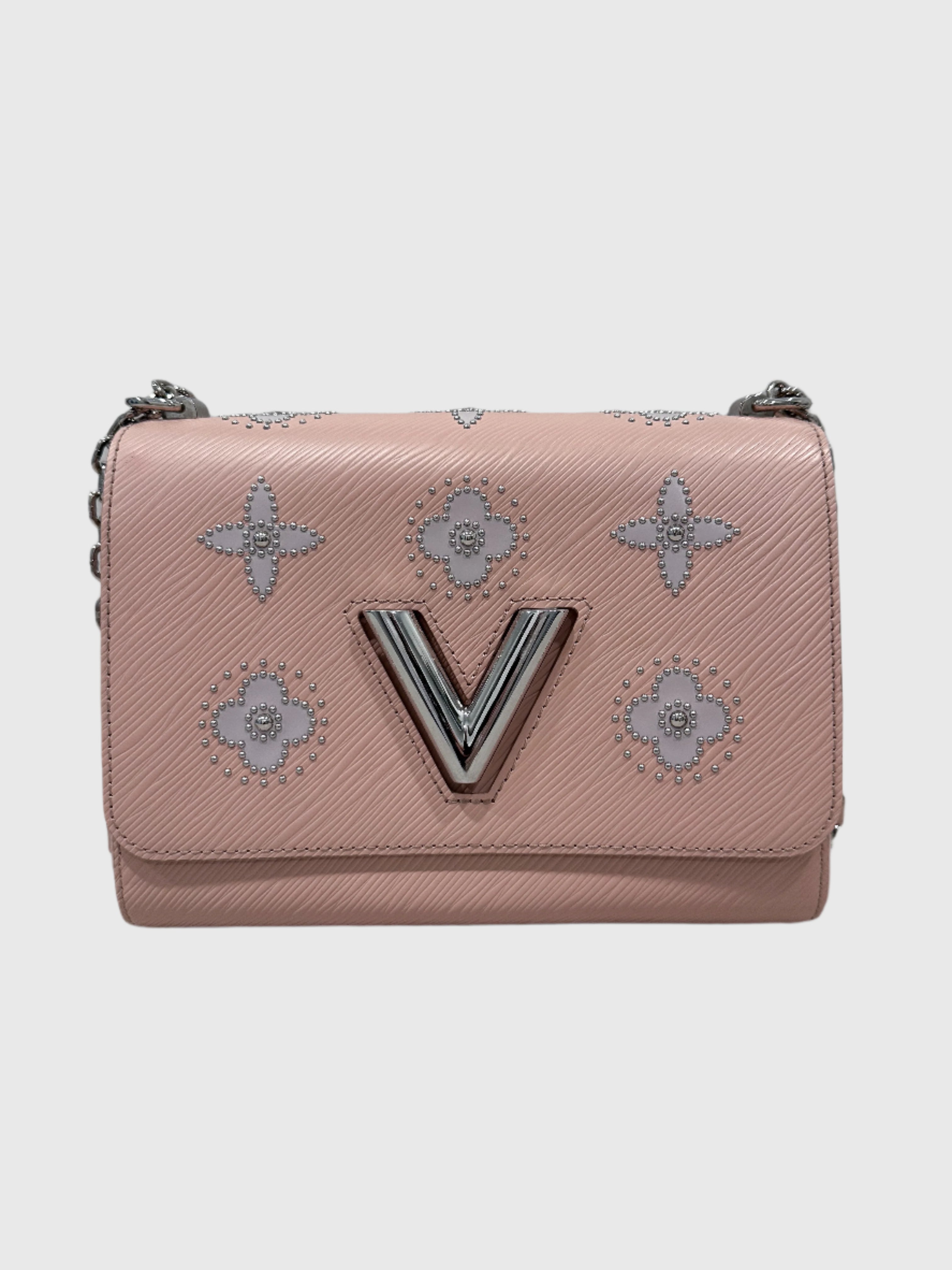 Louis Vuitton Epi Leather Twist MM Pink Monogram Studded Flower Crossbody Bag